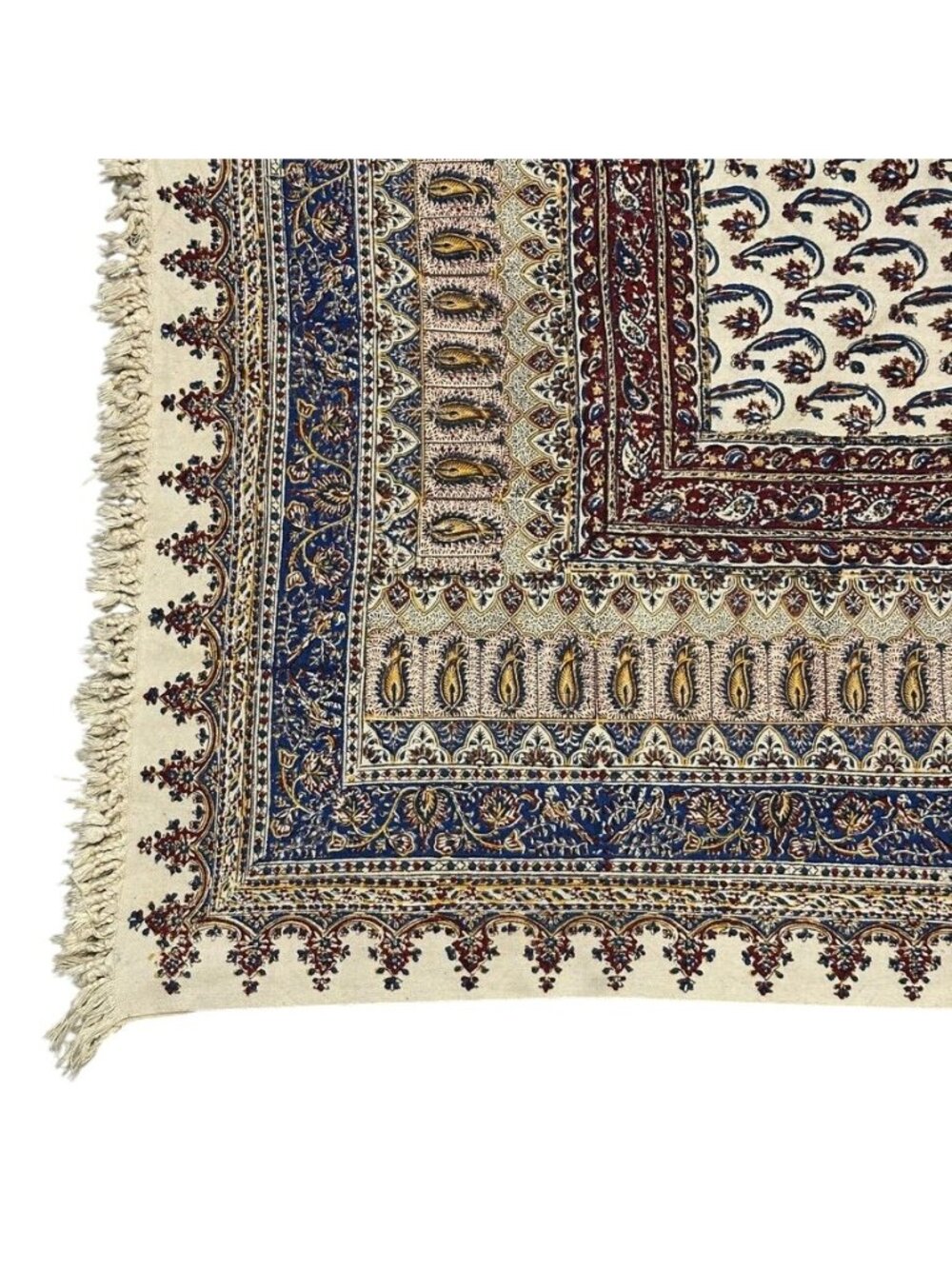 Vintage IRAN ISFAHAN GHALAMKAR Hand Block Printed Tablecloth Jahan Ebadi 7ftx9ft